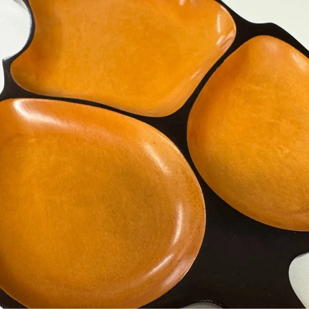 Vintage 70s Japanese Serving Platter MCM Wooden Hand Carved LEAF Shaped Tray